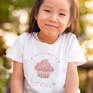 Rose Gold Glitter Cupcake Hello Custom Grade Name T-Shirt