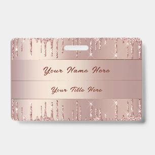 Rose Gold Glitter Custom Business Your Name Badge