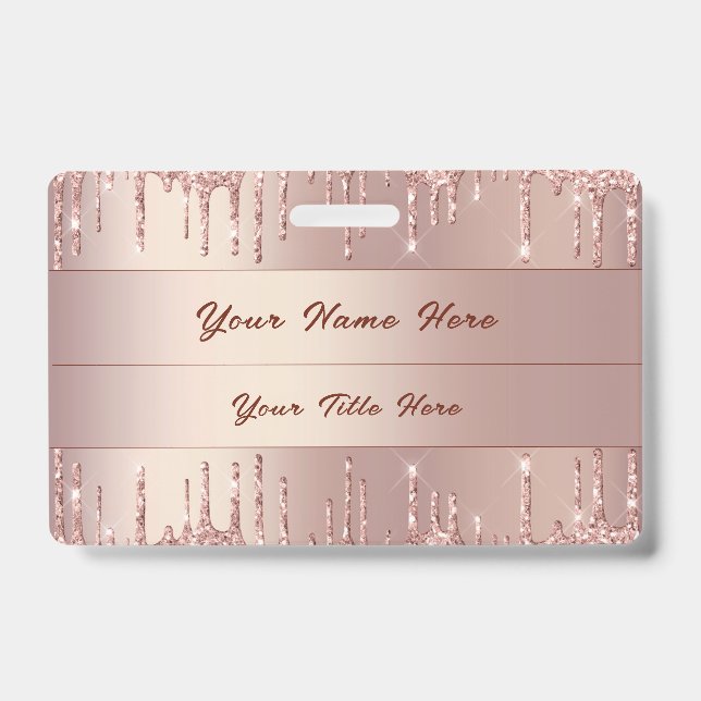 Rose Gold Glitter Custom Business Your Name Badge (Front)