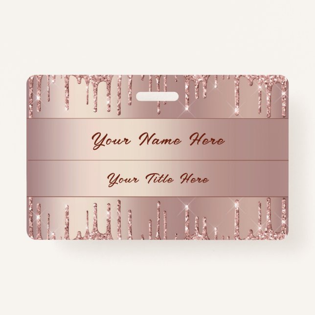 Rose Gold Glitter Custom Business Your Name Badge (Front)