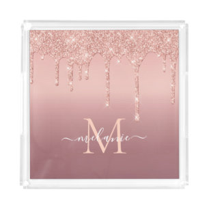 Rose Gold Glitter Custom Letter Name Acrylic Tray