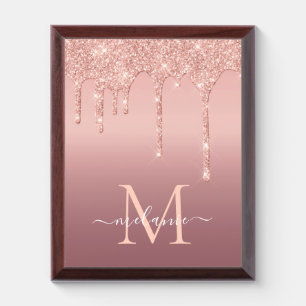 Rose Gold Glitter Custom Letter Name Award Plaque