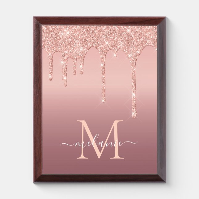 Rose Gold Glitter Custom Letter Name Award Plaque (Vertical)