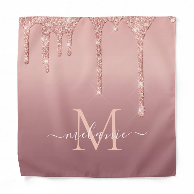 Rose Gold Glitter Custom Letter Name Bandana (Front)