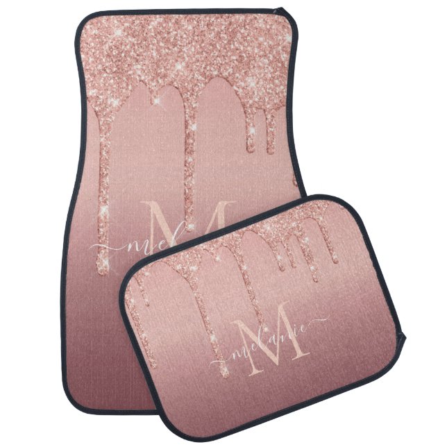 Rose Gold Glitter Custom Letter Name Car Floor Mat (Set)