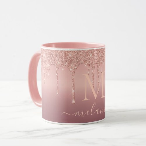 Rose Gold Glitter Custom Letter Name Coffee Mug