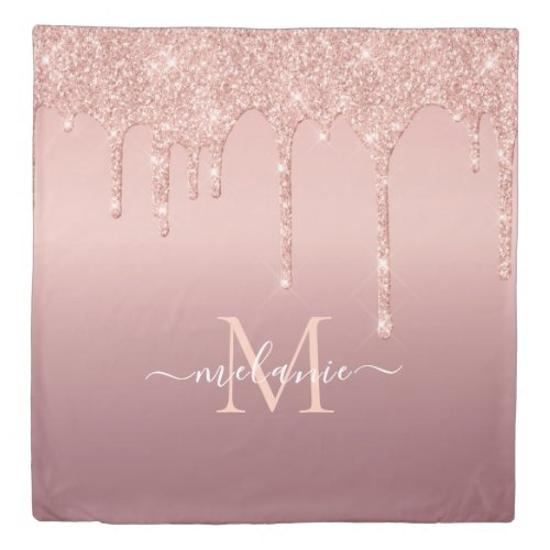 Rose Gold Glitter Custom Letter Name Duvet Cover