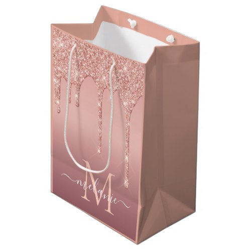 Rose Gold Glitter Custom Letter Name Gift Bag