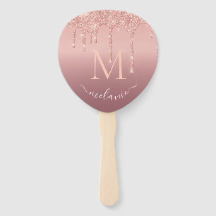 Rose Gold Glitter Custom Letter Name Hand Fan