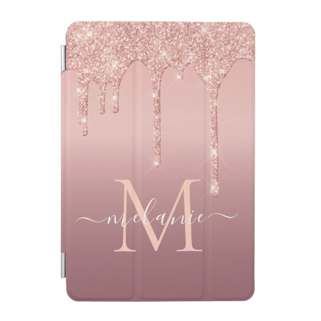 Rose Gold Glitter Custom Letter Name iPad Cover (Front)