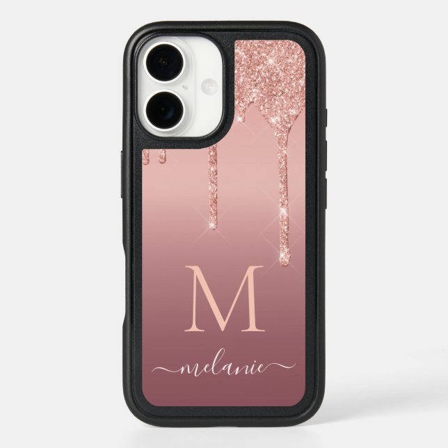 Rose Gold Glitter Custom Letter Name iPhone Case (Back)
