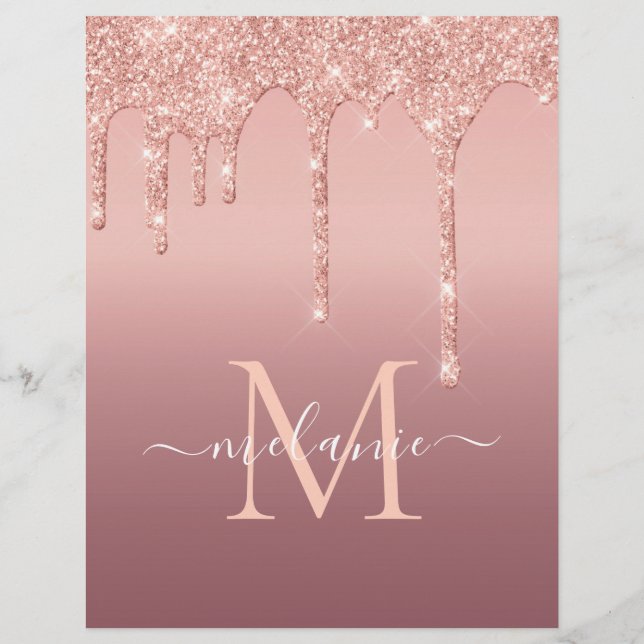 Rose Gold Glitter Custom Letter Name Letterhead (Back)