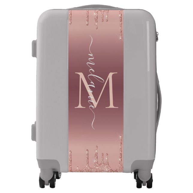 Rose Gold Glitter Custom Letter Name Luggage (Front)