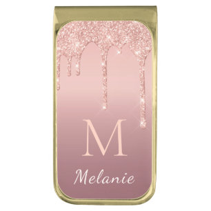Rose Gold Glitter Custom Letter Name Money Clip