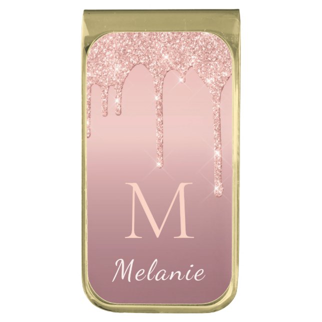 Rose Gold Glitter Custom Letter Name Money Clip (Front Vertical)