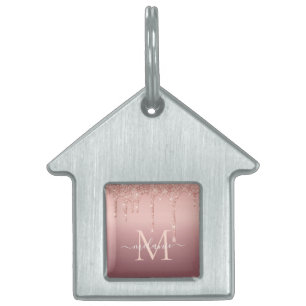 Rose Gold Glitter Custom Letter Name Pet ID Tag