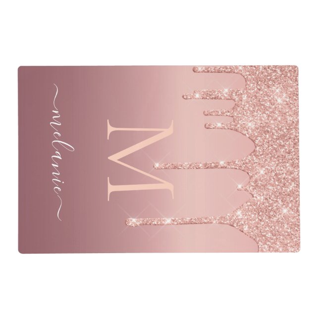 Rose Gold Glitter Custom Letter Name Placemat (Front)