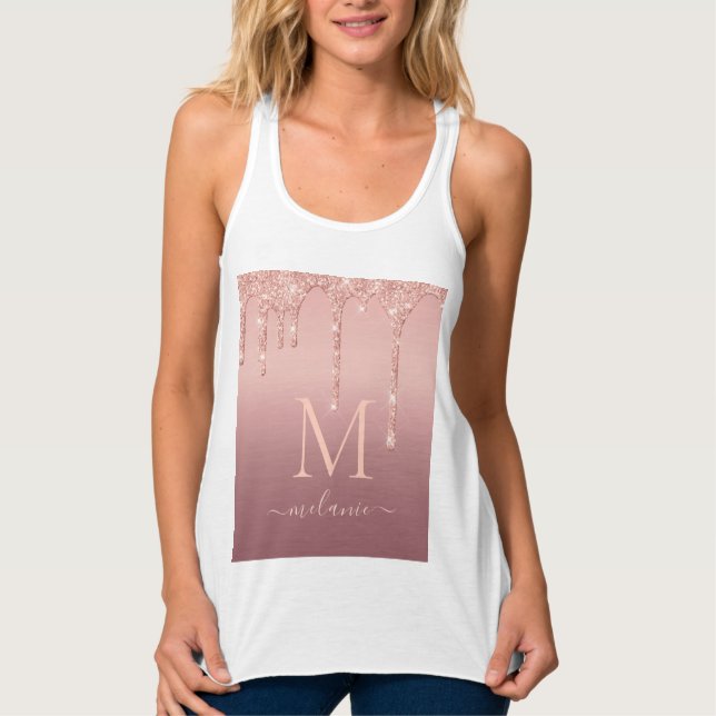 Rose Gold Glitter Custom Letter Name Tank Top (Front)
