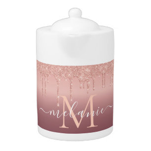 Rose Gold Glitter Custom Letter Name Teapot