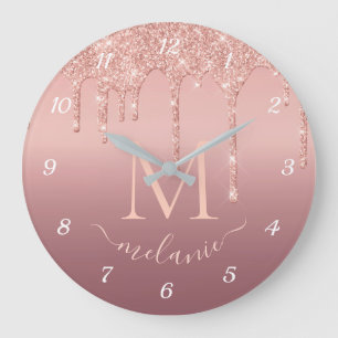 Rose Gold Glitter Custom Letter Name Wall Clock