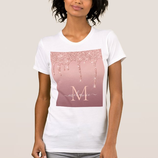 Rose Gold Glitter Custom Letter Your Name T-Shirt  (Front)