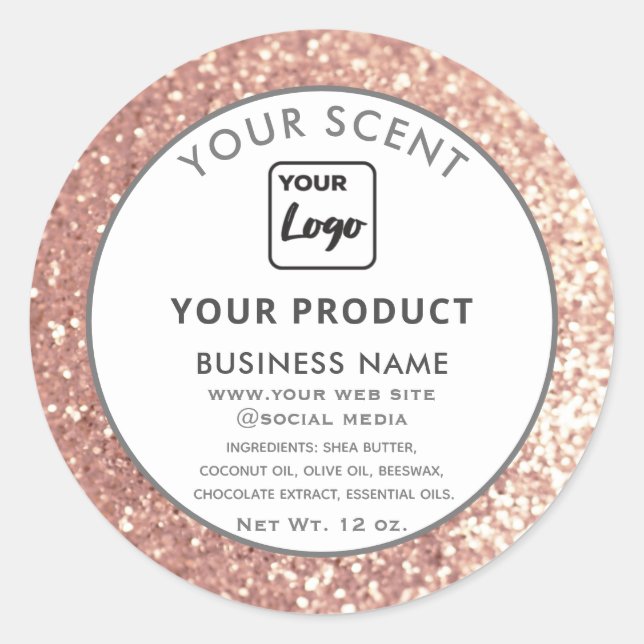 Rose gold  glitter Custom logo product label (Front)