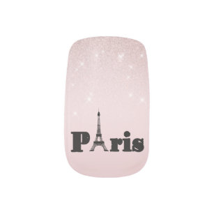 Rose Gold Glitter Custom Nail Wraps Paris Template