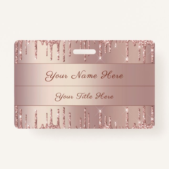 Rose Gold Glitter Custom Name Badge Template (Front)