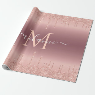 Rose Gold Glitter Custom Name Gift Wrapping Paper