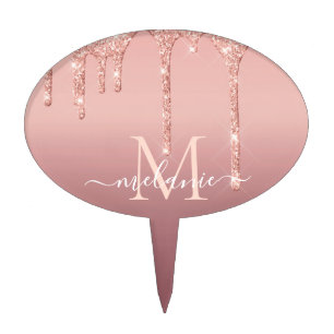 Rose Gold Glitter Custom Name Letter Cake Topper
