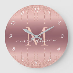 Rose Gold Glitter Custom Name Letter Wall Clock