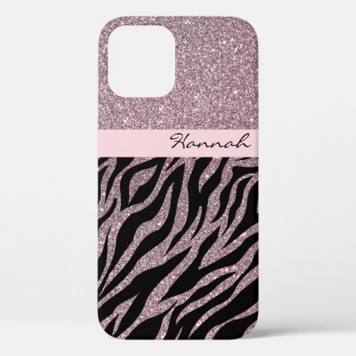 Rose Gold Glitter Custom Name Personalized Pink iPhone 12 Case
