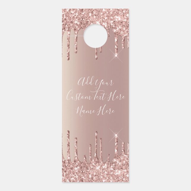 Rose Gold Glitter Custom Name Text Door Hanger (Front)