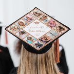 Rose Gold Glitter Custom Photo Collage Name Year Graduation Cap Topper<br><div class="desc">Make this modern girly rose gold glitter photo collage graduation cap topper unique with 12 of your favorite photos with family and friends. The design also features your name and class year.</div>
