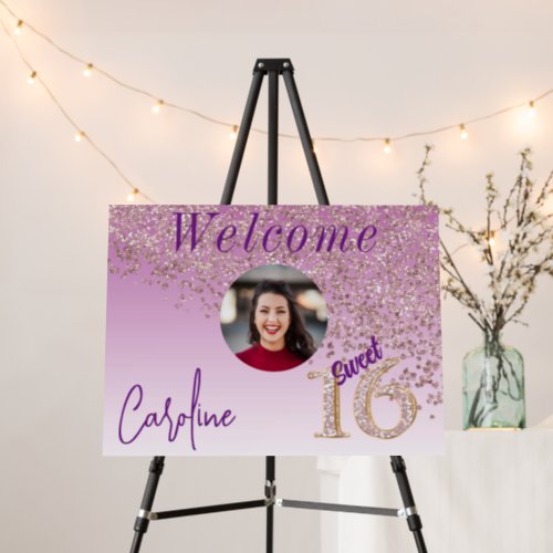 Rose Gold Glitter  Custom Photo Sweet 16 Birthday Foam Board