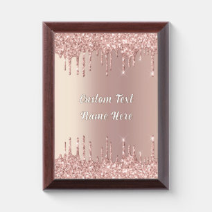 Rose Gold Glitter Custom Text Award Plaque Gift