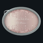 Rose Gold Glitter Custom Text Belt Buckle<br><div class="desc">Belt Buckles with Rose Gold Blush Glitter Sparkle Drips Custom Text Pink Modern - Add Your Unique Text or Remove Text - Make Your Special Gift - Resize and move or remove and add text / elements with customization tool. Design by MIGNED. Please see my other projects. You can also...</div>