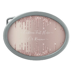Rose Gold Glitter Custom Text Belt Buckle