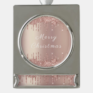 Rose Gold Glitter Custom Text Christmas Ornament