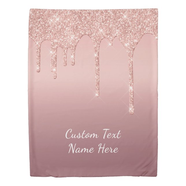 Rose Gold Glitter Custom Text Duvet Cover (Front)