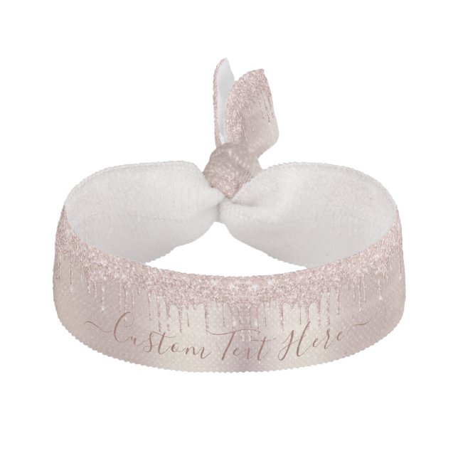 Rose Gold Glitter Custom Text Elastic Hair Tie (Front)