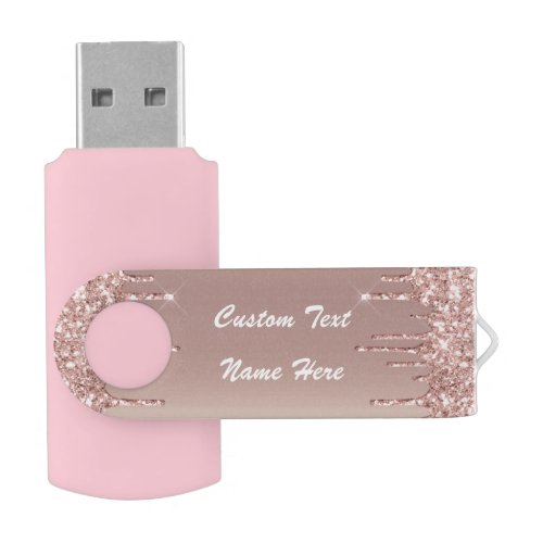 Rose Gold Glitter Custom Text Flash Drive Gift