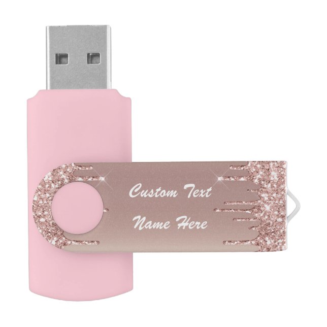 Rose Gold Glitter Custom Text Flash Drive Gift (Opened)