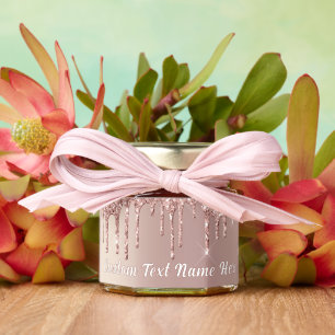 Rose Gold Glitter Custom Text Honey Jar Favors