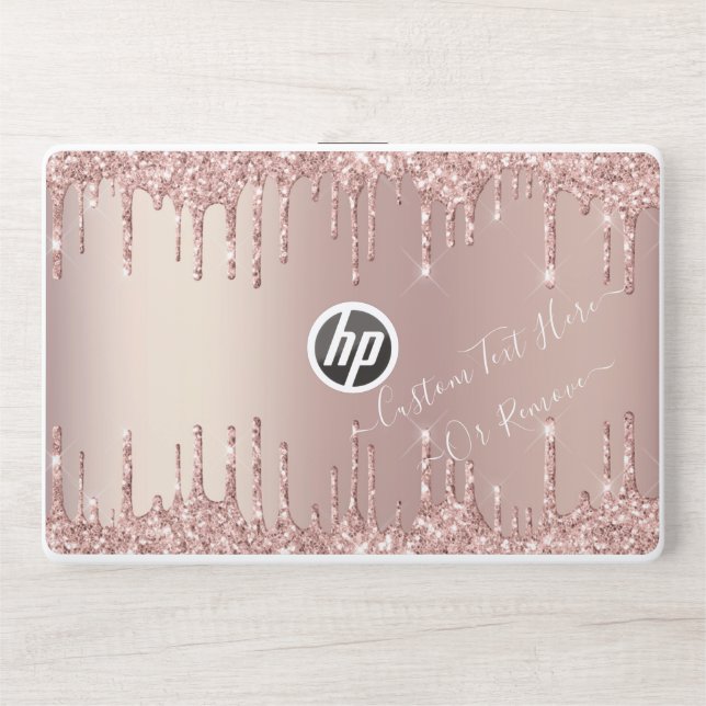 Rose Gold Glitter Custom Text HP Laptop Skin (Front)