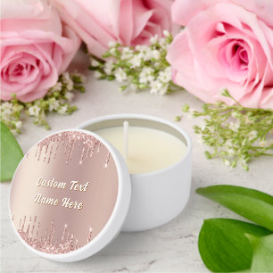 Rose Gold Glitter Custom Text Mini Candle Favors