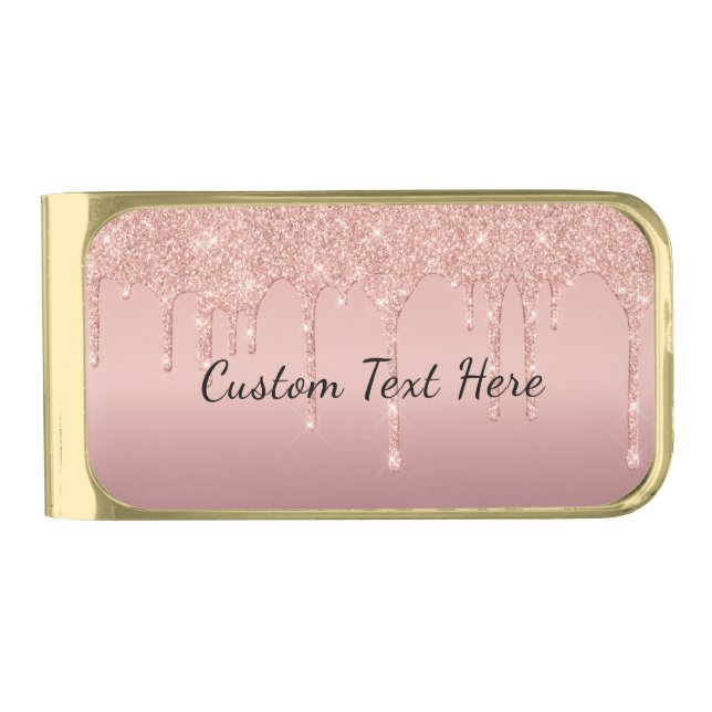 Rose Gold Glitter Custom Text Money Clip Gift (Front)