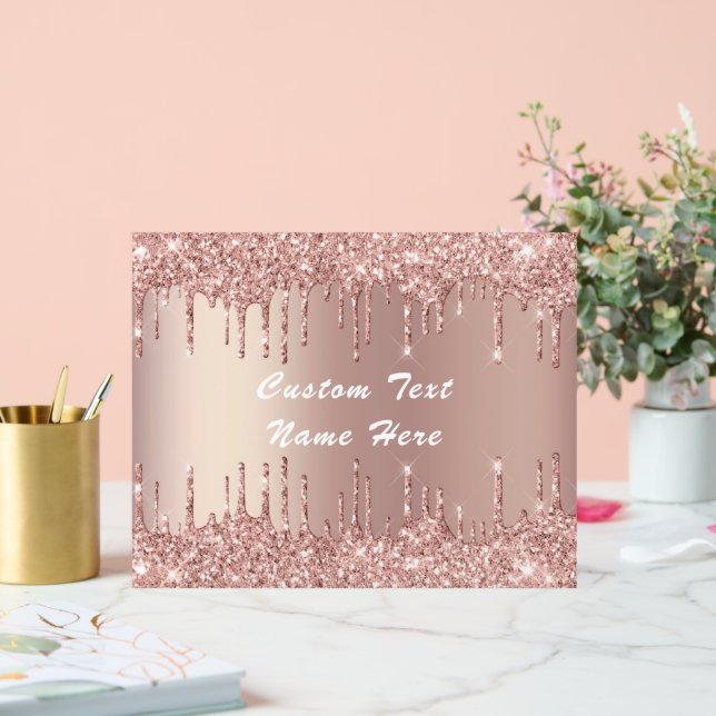 Rose Gold Glitter Custom Text Name Acrylic Sign (Wedding)