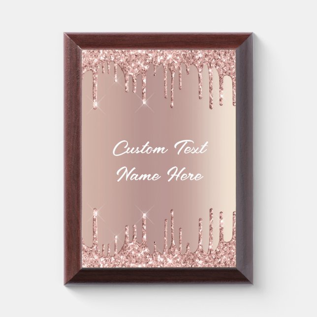Rose Gold Glitter Custom Text Name Award Plaque (Vertical)