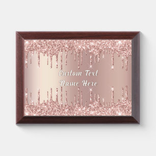 Rose Gold Glitter Custom Text Name Award Plaque